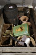 A quantity of miscellaneous items including a small cider barrel