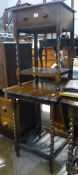 An oak barley twist table and another with a drawer