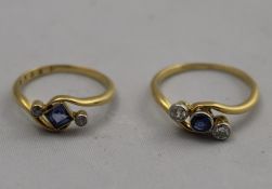 Two diamond and sapphire rings