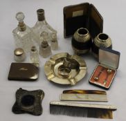 A quantity of various silver items included silver mounted bottles etc