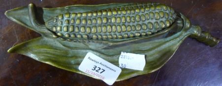 A bronze sweetcorn form inkwell