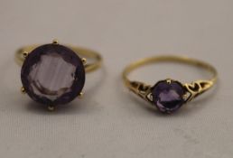 Two gold and amethyst rings
