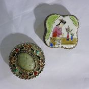 A Chinese jade box together with a Chinese porcelain box