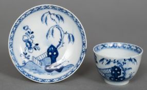 An 18th century Lowestoft porcelain miniature tea bowl and saucer Decorated with the Zigzag Fence