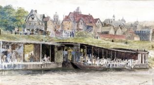 WILLIAM LIONEL WYLLIE (1851-1931) British Washer Woman's Barge on the Seine,