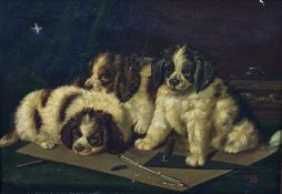 F A COLE (19th century) British Young Pups Oil on canvas Signed and dated 1887 55 x 39.
