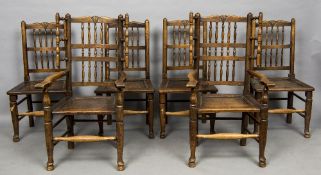 A set of six 19th century ash, oak and beech bar and stick back chairs,