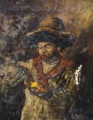 M HOWE (19th century) Young Boy Peeling Fruit Oil on canvas Signed and dated 1895 29.