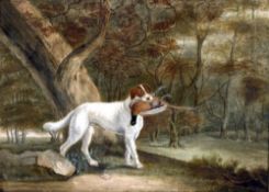 ENGLISH SCHOOL (19th century) Gun Dog Retrieving a Pheasant Oil on canvas 61 x 44 cm,