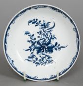 An 18th century Lowestoft porcelain saucer Decorated with the Mansfield pattern,