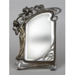An Art Nouveau WMF style strut mirror Decorated with an elegant young lady and flowers. 47.
