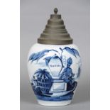 An 18th century Dutch blue and white Delft tobacco jar and brass cover Inscribed Macuba and
