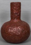 A Chinese red cinnabar lacquer vase Of large proportions,