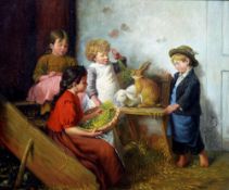 After FELIX SCHLESINGER (1833-1910) German The Rabbit Feeding Oil on canvas 59 x 48.