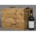 Smith Woodhouse & Co. 1985 Vintage Port, bottled in 1987 Ten bottles, in old wooden case.