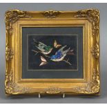 An Italian pietra dura plaque The panel inset with birds and insects, framed. 25.5 x 22.