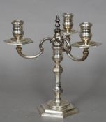 A mid 20th century silver candelabra, hallmarked London 1958,