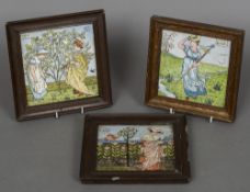 WALTER CRANE for Minton, three nursery rhyme inspired painted ceramic tiles I Had a Little Nut Tree,