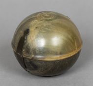 An 18th/19th century horn box Of domed hinged form with iron hinge and lock plate. 8 cm high.