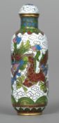 A Chinese cloisonne enamelled snuff bottle and stopper Worked with a dragon chasing a flaming pearl.