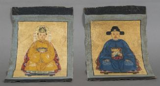 CHINESE SCHOOL (19th/20th century) Emperor and Empress Bodycolour on canvas 30 x 50 cm,