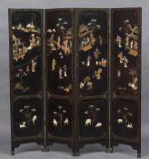 A 19th century Chinese four fold screen With various hardstone and ivory onlays depicting various