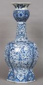 A 19th century faience blue and white vase Of Persian shaped influence,