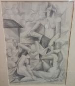 After ROGER DE LA FRESNAYE (1885-1925) French The Bathers Pencil Bears signature 27 x 37 cm,