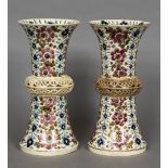 A pair of 19th century Fischer Zsolnay Budapest vases Each with reticulated band and floral