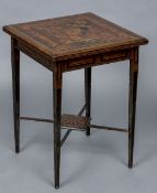 A Victorian parquetry inlaid oak side table The moulded square section top inlaid with geometric