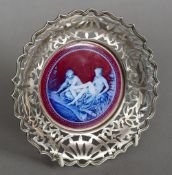An Edwardian enamel decorated pierced silver dish, hallmarked Chester 1901,