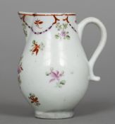 An 18th century Lowestoft porcelain sparrow beak cream jug Polychrome decorated with floral sprays.