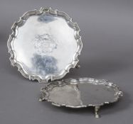 A pair of George II silver salvers, hallmarked London 1746,