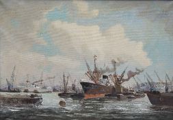 J H PETERS (born 1915) Dutch Rotterdam Harbour Oil on canvas Signed 69 x 49 cm,