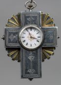 A Continental unmarked silver pocket watch Of crucifix form,