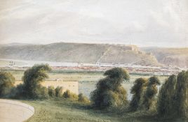 D J B (19th century) Ehrenbreitstein and Koblenz From Fort Alexander Watercolour Signed with