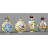 Four Chinese painted snuff bottles Variously decorated and variously marked to base.