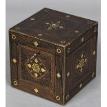 A Continental gilt metal, white metal and mother-of-pearl inlaid rosewood caddy Of square section,