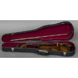 A late 19th century German violin The interior with label for Nicolaus Amatus; together with a bow,