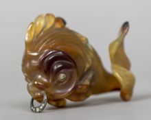 A Russian diamond set carved agate group Worked as fish with a ring in its mouth. 7.5 cm long.