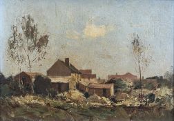 *AR IAN HUSTON (born 1934) Farm at Angeja (Northern Portugal) Oil on board Signed,