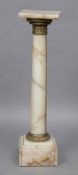 A late 19th/early 20th century bronze mounted alabaster pedestal With removable square section top
