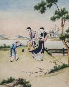 CHINESE SCHOOL (19th/20th century) Figures in a Garden Before a Pagoda in a River