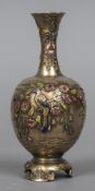 A 19th/20th century Japanese enamelled silver vase Worked with an exotic bird amongst floral sprays