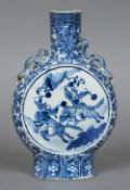 A Chinese blue and white porcelain moon flask Of typical form, decorated with figures on horseback,