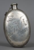 A Sterling silver hip flask, stamped Sterling and numbered 172 Of oval form,