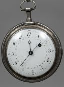 A 19th century pair cased verge pocket watch The outer case with tortoiseshell back,