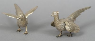 A pair of Sterling silver models of pheasants, import marks for London 1973,