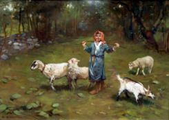 *AR GIOVANNI SANVITALE (born 1935) Italian The Young Goat Herder Oil on board Signed 39 x 29 cm,