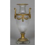 A 19th century ormolu mounted twin handled glass vase The rams mask cast handles united with laurel